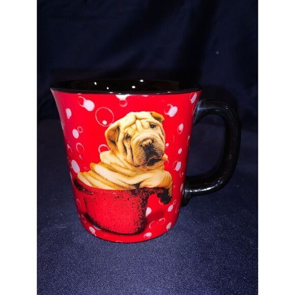 Keith Kimberlin‎ Coffee Mug Shar-Pei Bubbles, Red Hat 12oz Black Inside - Picture 1 of 6